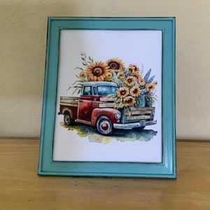 Farmhouse Sunflowers & red picture 8x10 w/frame